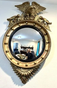 Antique Gold Regency Carved Giltwood Bullseye Mirror Federal Eagle 41” X 24” - Picture 1 of 12