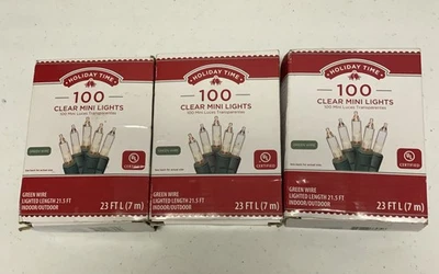 Lot Of 3 Holiday Time 100 Clear Mini Lights-Christmas Wedding Green Wire New - Image 1 of 4