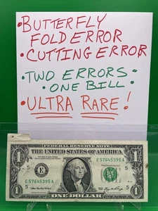 $1 2006 MAJOR CUTTING BUTTERFLY FOLD ERROR 🔥“A” RUN D/C Printed One Dollar Bill - Picture 1 of 22