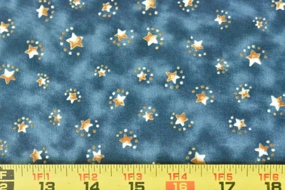 By 1/2 Yd, Vintage, Gold Stars on Marbled-Blue Cotton, Spectrix, Endres, V591 - Image 1 of 4