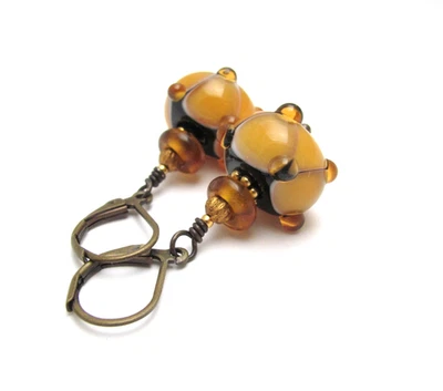 Подарочная бижутерия серьги-соты лэмпворк бусины антикварная латунь золотой топаз - Изображение 1 из 4