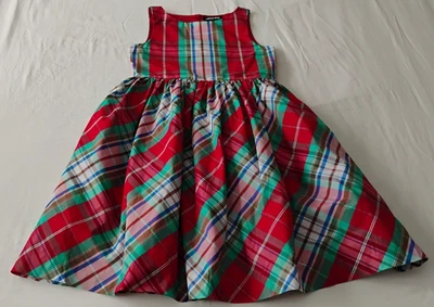 Lands End Girls Taffeta Dress 10 Plaid Red White Green Blue Sleeveless Holiday - Image 1 of 4