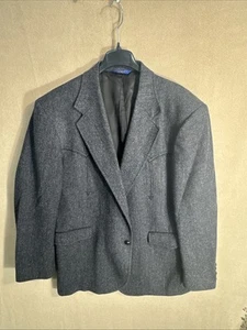Pendleton 48L Black Gray 100% Virgin Wool Tweed Western Leather Buttons Blazer - Picture 1 of 13