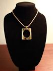 Crown Trifari Large Gold Tone Rectangle Pendant Necklace Snake Chain