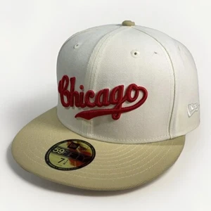 Chicago Cubs New Era 59FIFTY Ultra Script Chrome Cream Fitted Hat Cap Sz 7 1/4 - Picture 1 of 5