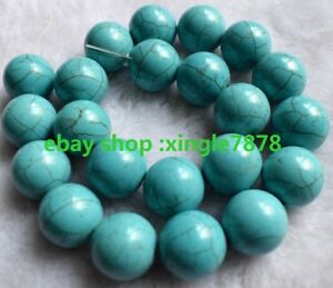 Natural 12mm Blue Turquoise Round Gemstones Loose Beads 15"AAA++