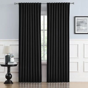 Black Blackout Curtains 84 Inch Long for Bedroom, Back Tab and Rod Pocket Cur... - Picture 1 of 7