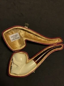 Meerschaum 100% block hand carved by CELEBI in Turkey Skull Red Stem - Picture 1 of 12