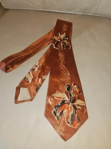 Vintage 1950s Rockabilly Tiki Bar Silk Orchid Floral Tie Necktie Gems of Nature - Picture 1 of 4
