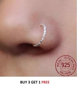 Nose Hoop Helix Twisted Cut 925 Sterling Silver Body Piercing Nose Ring Small