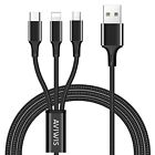 Multi Charger Cable, AVIWIS 1.2m Nylon Braided 3 in 1 Multiple USB Cable with iP