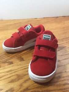New Open Box Puma Suede 2 Straps Sneakers, Red, Size 7C With Box