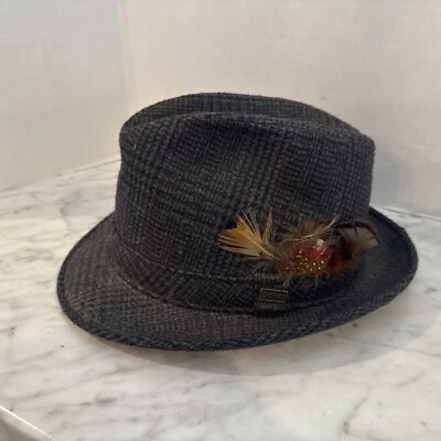 Dobbs Fifth Avenue New York Hombres Lana Tweed Fedora Sombrero Gris Pluma a Cuadros 7 Foto 1 de 4