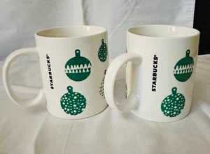 2 Starbucks Christmas Holiday 2016 12 oz Green & White Ornaments Coffee Mug Cup - Picture 1 of 5