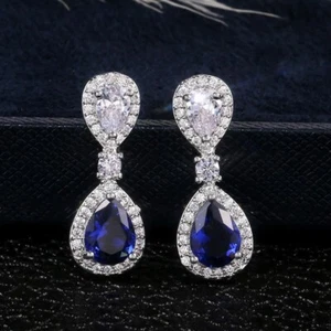 Pendientes cúbicos de circón con gota de agua de lujo para mujer - Imagen 1 de 6