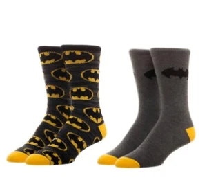 2 Pairs Batman Crew Socks Men's Pack DC Comics 10-13 Batman Logo - Picture 1 of 3