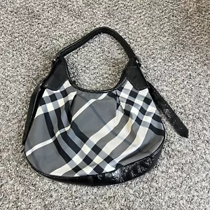 BURBERRY SUPERNOVA CHECK BROOKLYN HOBO TASCHE Schwarz Beat Karo Schultertasche - Bild 1 von 14