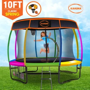 10ft Trampoline Free Safety Net Spring Pad Roof Mat Ladder Basketball - Rainbow - Picture 1 of 10