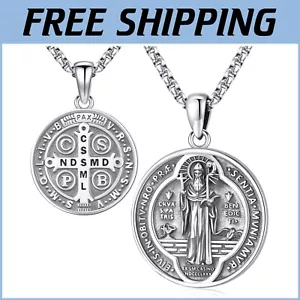 Elegant 925 Sterling Silver Saint Benedict Medallion - Protection Amulet Pendant - Picture 1 of 11
