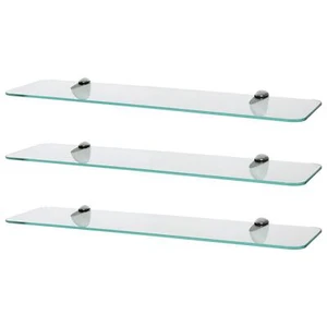 3x Rounded Floating Glass Bathroom Shelves 60cm Clear/Chrome Shower Storage Rack - Picture 1 of 7