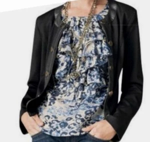 Cabi Women cropped cardigan leather trim, sz s - Picture 1 of 9