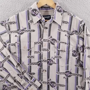 Wrangler Brushpopper Shirt Large Aztec Southwest Rodeo 16 34 Purple Tomahawk 90s - Picture 1 of 20