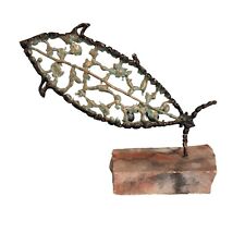 Metal Sculpture By Cliff Gill Fish On Stone