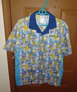 New WALT DISNEY WORLD Blue 50th ANNIVERSARY Mickey Mouse Button-Up CAMP SHIRT S - Picture 1 of 7