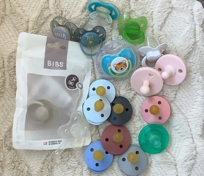 Lot Of 18  Baby Pacifiers Bibs Carters Soothie More Open Mouth Reborn Dolls Also - Image 1 of 4