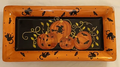 Gates Ware de Laurie Gates Halloween Calabazas/Gatos/Murciélagos Rectángulo Servir... Foto 1 de 4