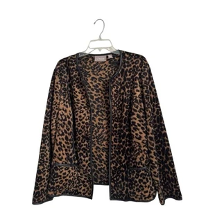 Chicos Size 3 (large) Open Front Animal Print Cardigan Jacket With Pockets - Picture 1 of 7