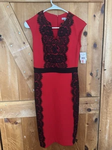 Vestido para mujer Danny & Nicole rojo con encaje negro superpuesto sin mangas 2P nuevo con etiquetas - Imagen 1 de 5