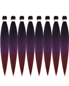 Ombre Burgundy Braiding Hair Pre Stretched 30 in (Pack of 8) NEW - Picture 1 of 5