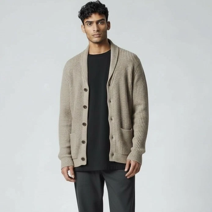 John Varvatos USA Luxe Linen Shawl Collar Slim Fit Knit Cardigan Tan Men's M - Image 1 of 4