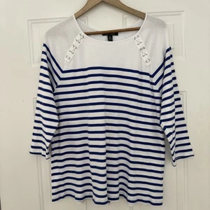 Lauren Ralph Lauren Damen blau & weiß gestreift maritim 3/4 Ärmel Top - 2X - Bild 1 von 3