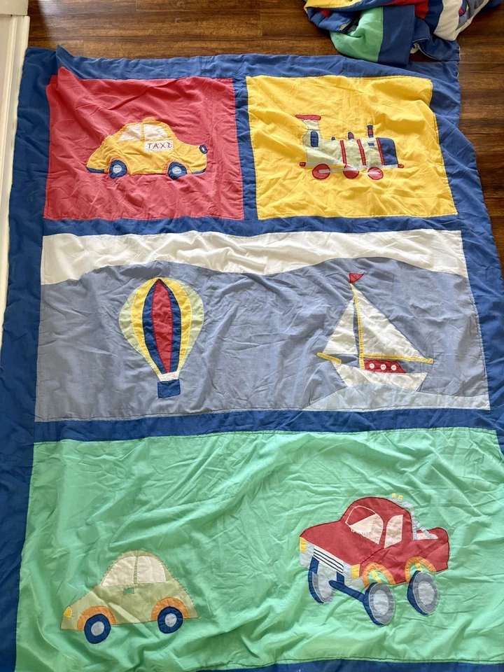 Set of 2 Vintage Kids Vehicle Quilts – Handmade Patchwork Bedding (63” x 80”) - Image 1 of 3