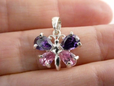 Pingente borboleta roxo e rosa prata esterlina Jezlaine 2,3 g 925,75 polegadas - Imagem 1 de 4