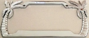 Palm Trees Chrome License Plate Frame Free Screw Caps Included - Picture 1 of 1