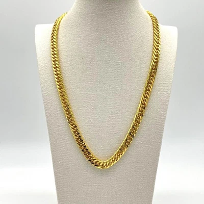 Gold Tone Curb Cuban Chain Necklace Men's Women's Jewelry Fashion - Image 1 of 4