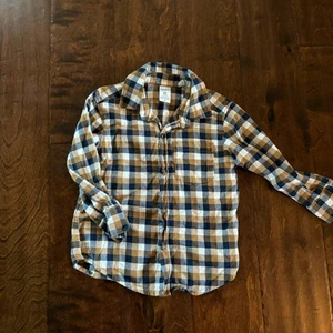 Carters 2t Boys Flannel Button Up Shirt Plaid Collared Blue Brown - Picture 1 of 6