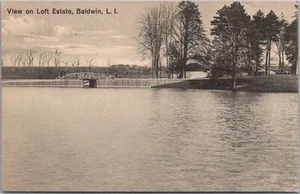 BALDWIN, Long Island L.I. New York Postcard "View on Loft Estate" Lake View - Picture 1 of 2