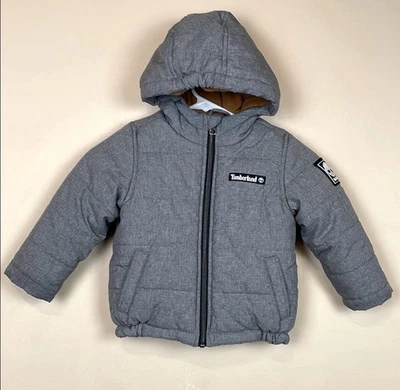 Chaqueta Timberland para niños pequeños gris acolchada forrada de lana con capucha y cremallera talla 2T Foto 1 de 4