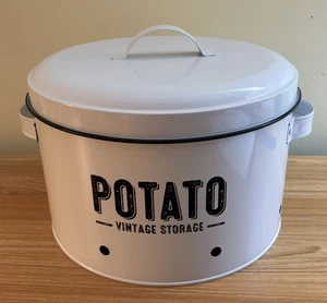 KANISTER ZUR AUFBEWAHRUNG VON KARTOFFELN GEBRAUCHT WEISS MIT SCHWARZEN BUCHSTABEN - Bild 1 von 7
