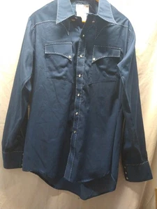 Vintage Rockmount Ranch Wear Shirt M Men Blue Pearl Snap Western Cowboy - Picture 1 of 11