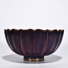 10“China exquisite porcelain Song Dynasty Jun kiln Purple glaze Lotus petal bowl