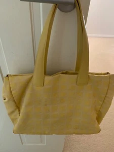 Authentic Chanel Travel Line Jacquard Logo Medium Yellow Tote Nylon Bag - Picture 1 of 12