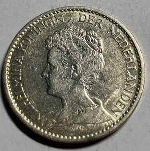 elf Netherlands 1 Gulden 1914 Silver Wilhelmina World War I A13 Secret Pearl - Picture 1 of 2