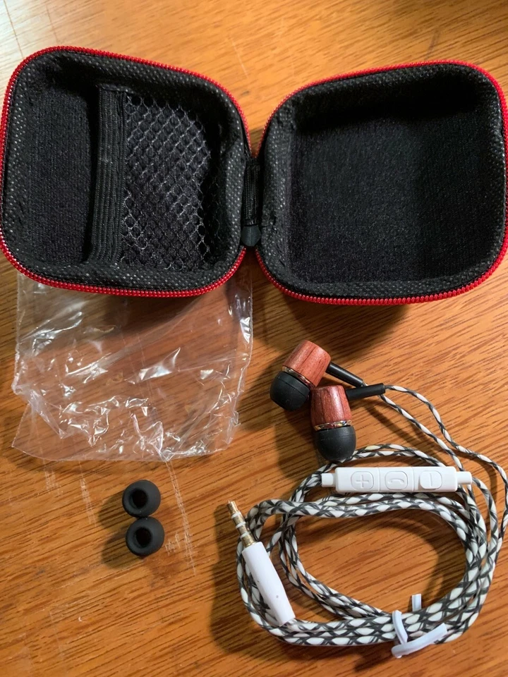 Ear Bud Headphones for iPhone & Computers NEW WIRED 3.5 mm Brown Wood Grain - Image 1 of 1