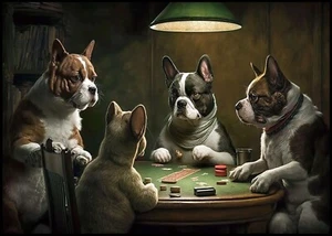 Rummy Dogs PS Framed Glass Wall Art For Any Room | Ready To Hang | Printed - Picture 1 of 1