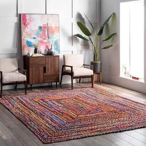 Beautiful Handmade Braided Multi Color Cotton Area Rugs, Home Decor Rugs - Picture 1 of 28